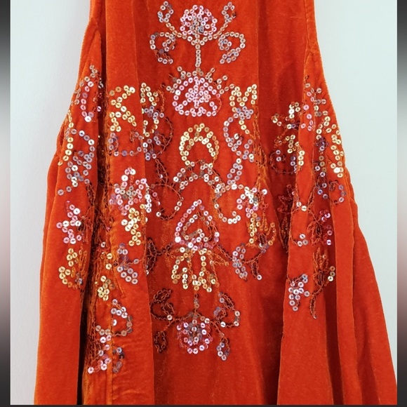 FREE PEOPLE orange velvet sequins swing dress - Picture 4 of 9